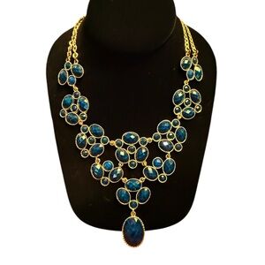 Amrita Singh Blue and Gold Statement Necklace with Navy Stones